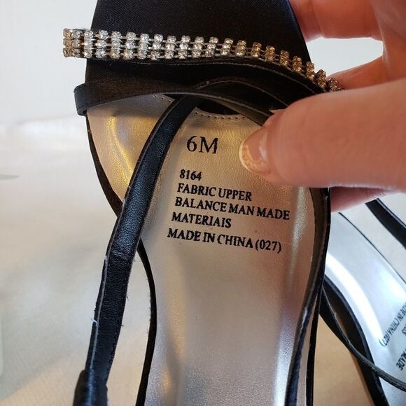 RSVP black satin heels with rhinestone acc… - Picture 5 of 9